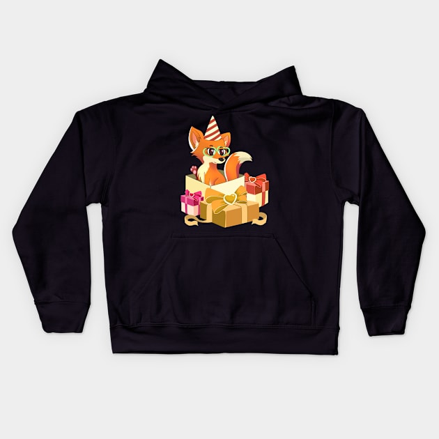 Party Hat Cute Fox Birthday Kids Hoodie by TheBeardComic